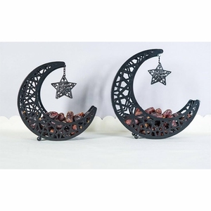 Luxury Metal Ramadan Crescent Moon Star Basket Decorative Eid Mubarak Date Tray Fruit Basket Islamic Home Decor Gift <b>Hamper</b> - Product Image 1