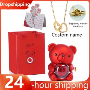 Produits de dropshipping 2026 : Boîte à bijoux Ourson Rose Éternelle avec Collier Prénom Personnalisé – Cadeau de Saint-Valentin pour Agents de Dropshipping - Product Image 1