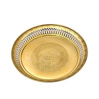 Plateau en laiton de style thaïlandais élégant de 20 pouces, bords découpés complexes, motifs classiques pour hôtel de luxe, cadeau souvenir de cérémonie.