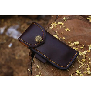 Couteau de poche artisanal Burraq en acier Damas, personnalisable OEM, avec manche en bois et étui en cuir – Cadeau d'anniversaire, cadeau pour témoin de mariage - Product Image 5