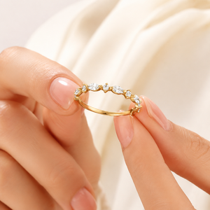 Anillo de Boda Apilable de Media Eternidad con Diamante Cultivado en Laboratorio Marquise de 0.20CT, Chapado en Rodio, Estilo Hoja de Oro de 14K 18K, Unisex, de Moda - Product Image 4