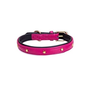 Custom Made 100% Genuine Pink Leather <b>Dog</b> <b>Collar</b> With Black Soft Padded and Star Studs Design Wholesaler Supplier & Manufacturer - Product Image 2