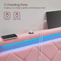 Cadre de lit en métal moderne pleine grandeur avec tiroir de rangement inclinable, éclairage LED et design stable pour appartements, chambres et hôtels