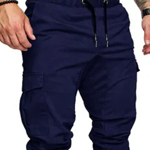 <b>Men's</b> Navy Blue Cargo Sweatpants Elastic Waist Drawstring Multiple Pockets Casual Style Midweight Polyester Autumn Wear - Product Image 6