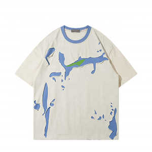 Men <b>Distressed</b> T-shirt Vintage Style Oversized Streetwear Cotton Graphic Tee Washed Casual Hip Hop Fashion Summer <b>Top</b> - Product Image 1