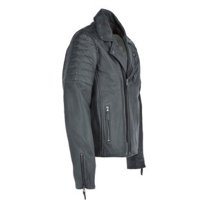 Veste de moto classique respirante en cuir de vache véritable pour femme, col montant, manches longues, fermeture éclair, noir uni - Product Image 3