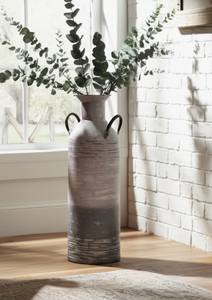 Rustic Ceramic Tabletop <b>Vase</b> With Matte Finish Handmade For Floral Display Round Shape Gray Ombre Design patina-style neutral - Product Image 6