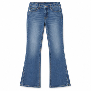 Jean en denim extensible taille haute coupe bootcut pour femme, bleu moyen, lavable, vente en gros - Product Image 1
