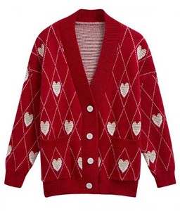 เสื้อสเวตเตอร์คอวีติดกระดุม แขนระบายอากาศได้ดี ทรงหลวม ถักนิตติ้ง สำหรับผู้หญิง ใส่ได้ในฤดูหนาว อุ่นสบาย สีพื้น เรียบง่าย สไตล์มินิมอล - Product Image 1