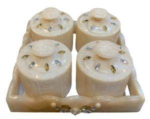Ensemble de pots de rangement en résine Craft Emporium Exports, beige, motif floral, décoration d'intérieur, artisanat artistique, écologique, empilable, compatible four - Product Image 2