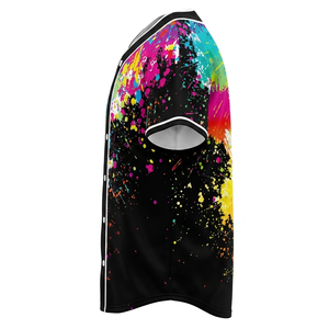Maillot de baseball boutonné de haute qualité à motif abstrait multicolore effet éclaboussures de peinture – Haut streetwear tendance avec impression sublimée effet éclaboussures néon - Product Image 2