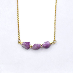 Raw Ruby Three Stone Necklace Gold Plated Cable Chain Handmade Birthstone Gemstone Jewelry Gift for Women Wife <b>Girlfriend</b> - Product Image 3