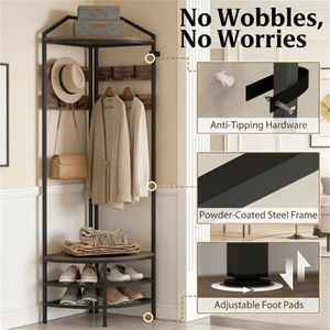 Étagère d'angle avec armoire à chaussures à suspendre sur la porte et porte-vêtements, solution de rangement multifonctionnelle - Product Image 4