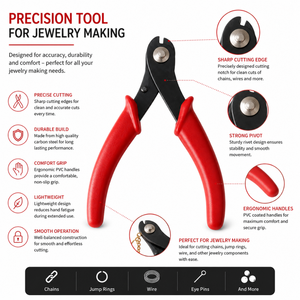 MANAN INSTRUMENTS MI-JSC-731 Pince à bijoux en acier inoxydable à poignée rouge, mâchoires en métal noir pour la fabrication de colliers, coupe précise - Product Image 6
