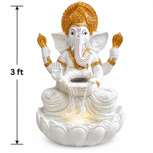 Fuente de Agua Ganesha de 3 Pies en Oro Blanco para Hogar, Jardín u Oficina |   Fuente Decorativa de Fibra Premium para Interiores y Exteriores - Product Image 3