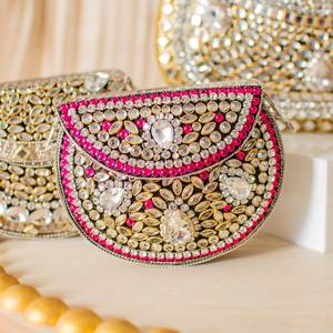 Decorative Storage Bag Indian Kundan <b>Pink</b> Stone <b>Clutch</b> Bag Luxury Evening Party Wedding Metal <b>Clutch</b> Royal Bridal Purse - Product Image 2