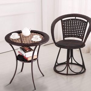 Tavolino da Caffè Rotondo da Esterno in Rattan con Ripiano Inferiore - Product Image 2