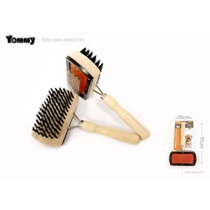 Pettine per animali domestici Yommy a doppia faccia con manico in legno da 10 cm per la toelettatura di cani e gatti - Product Image 1