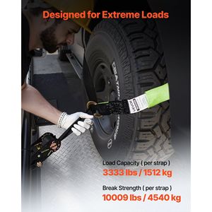 Kit de fixation de roue avec sangle de remorque de type pneu, kit de fixation pour voiture, crochet plat, résistance à la rupture de 10009 lb, attaches à cliquet - Product Image 3