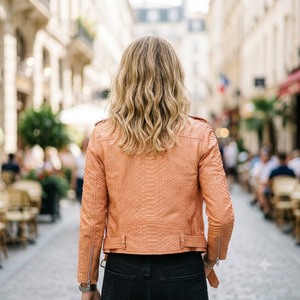 Womens Quilted Breathable Winter <b>Snakeskin</b> Leather Moto Biker <b>Jacket</b> Python Print Zip Style - Product Image 3