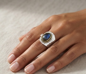 Natural Labradorite Oval Gemstone <b>Ring</b> 925 <b>Sterling</b> <b>Silver</b> <b>Adjustable</b> Two Tone Handmade Bohemian Statement Jewelry <b>Ring</b> - Product Image 6