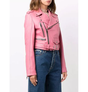 Chaqueta de cuero genuino de piel de oveja de doble botonadura con cremallera brillante, elegante y personalizada para invierno, para mujer. - Product Image 3