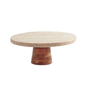 Base Redonda de Mármol Travertino Natural Hecha a Mano para Pasteles de Boda, Soporte para Repostería - Product Image 1