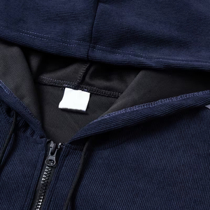 Sudadera con capucha de pana para hombre, con cremallera de un cuarto, oversize, color liso, informal, de otoño, manga larga, con diseño de bolsillos - Product Image 5