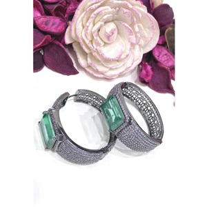 Radiant Premium Quality Trendy Black Gun Plated <b>Emerald</b> Cut CZ Hoop Earrings Set For Women Party Wear Jewelry - Product Image 1