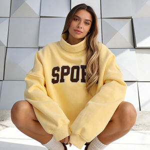 Sudadera deportiva gráfica de cuello simulado oversize amarillo mantequilla para mujer, con hombros caídos, manga larga, de forro polar, estilo casual y ajuste holgado. - Product Image 4