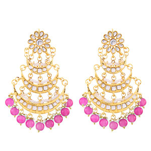 Boucles d'oreilles pendantes Kundan Jadau, style Hyderabad, en alliage de perles, cristaux et strass colorés, tendance, pour femmes et jeunes filles - Product Image 1
