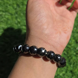 11.50 MM Black Moissanite Round Cut <b>Beads</b> <b>Bracelet</b> Hand Made AAA Cut - Product Image 1