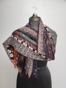 Ethnic Geometric Printed Black Silk Scarf Square Shape Multi-Functional Fashion for Women All Seasons - Product Image 2