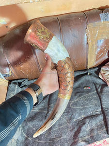 Drinking Glass Viking Drinking Horn Mug Horn Polish Brass <b>Hold</b> Natural Drinking Horn With Stand Gift Item By Falak World Export - Product Image 2