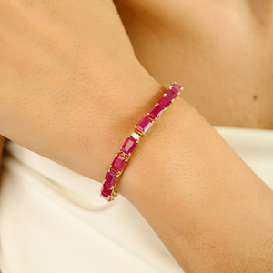 Exclusive Design Customized Gemstone 23.65ct. <b>Ruby</b> & Diamond Statement Tennis <b>Bracelet</b> Wedding Bridal Jewelry 18K Yellow Gold - Product Image 2