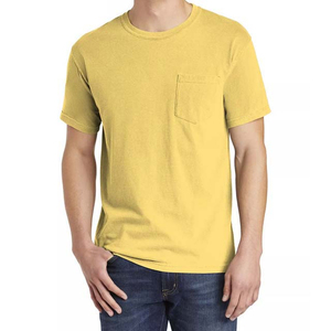 Men's Breathable Casual Knitted Plain Cotton O Neck T-Shirts Summer Collar Short Sleeve Yellow Color Wholesale OEM Service - Product Image 3