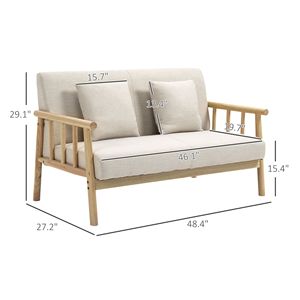 Divano a due posti beige da 48 pollici con braccioli a tracolla, piccolo divano componibile a due posti per spazi seminterrati, imbottito con cuscini - Product Image 3