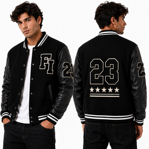 Chaqueta Varsity Negra Personalizada para Hombre, Impresión del Nombre del Equipo en la Parte Delantera, Nombre y Número en la Parte Trasera, Transferencia Térmica, Estilo Letterman de Béisbol, Ropa Casual - Product Image 1