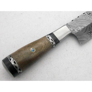 Couteau de chef moderne personnalisé fait main Burraq, lame en acier Damas de 7 pouces, épaisseur 3,0 mm, manche en bois, étui en cuir - Product Image 4