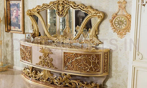 ชุดโต๊ะคอนโซลไม้สักสไตล์โมเดิร์นสุดหรู พร้อมกระจก แกะสลักอย่างประณีต ขนาดและสีสามารถปรับแต่งได้ - Product Image 3