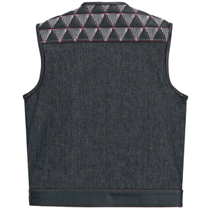 Premium Men's Black Denim Motorcycle Vest Leather Patchwork Biker Waistcoat <b>Punk</b> Streetwear Embroidery Sleeveless Denim <b>Jacket</b> - Product Image 3