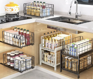 OEM/ODM Vietnam Double Layer Pull Out <b>Basket</b> Drawer <b>Sink</b> Storage Rack Metal Kitchen Organizer Shelf - Product Image 4