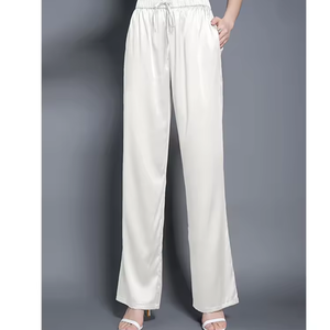 Pantalones anchos de satén para mujer, de cintura alta, holgados, de color sólido, largos, para oficina, pantalones de verano para dama. - Product Image 6