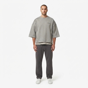 T-shirt Homme Oversize Premium 460G en Molleton Bouclette Coupe Boxy Délavé Vintage Streetwear Lourd Personnalisé OEM Double Couche Anti-Boulochage - Product Image 1