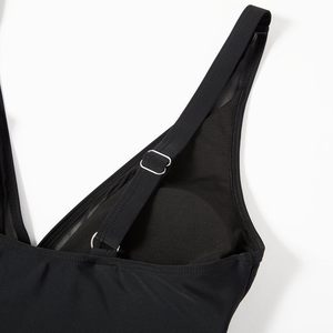 Black One Piece Swimsuit Women Deep V Neck Mesh Hollow Out Tummy Control High Waist Tankini - Product Image 5