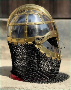 Casco Vikingo de Armadura Vendel, Casco de Guerrero de Metal y Latón con Protección Nasal para Cosplay - Product Image 4