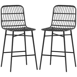 Modern Style Bar <b>Stools</b> Set of 2 26\" <b>Counter</b> Height <b>with</b> <b>Back</b> Strong Rattan Bar Chairs for Kitchen Island Black - Product Image 1