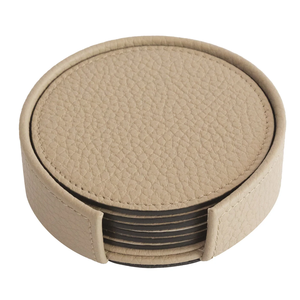 Classic Leather Brown <b>Square</b> Leather Coaster Set with Stitched <b>Edge</b> Absorbent Cup Mat for Coffee Tea Table - Product Image 6
