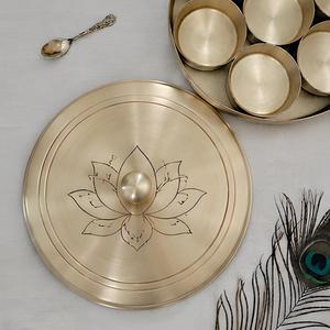 Handmade Indian Brass <b>Masala</b> <b>Box</b> with Floral Pattern Lid Decorative Spice Organizer for Dining and Kitchen Use Home Hotel Decor - Product Image 2
