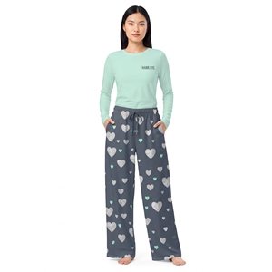 Women's Heart Print Nightwear Set Long Sleeve Round <b>Neck</b> Top Matching Pants Soft Elastic Waist Pajamas Loungewear - Product Image 4